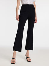 A lady wears black pants to the interview.